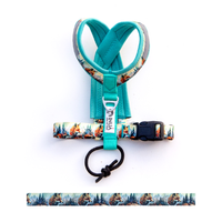 Türkises Führgeschirr von Inua mit Fuchsmuster auf weißem Hintergrund