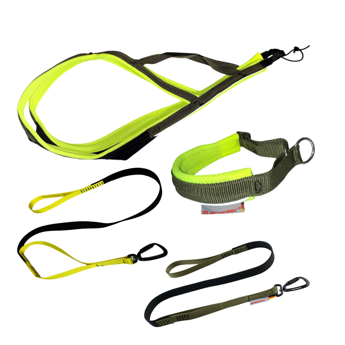 Sledwork Xback Active G2 Set Neongelb-Olive | Zuggeschirr, Halsband & Zughundeleine
