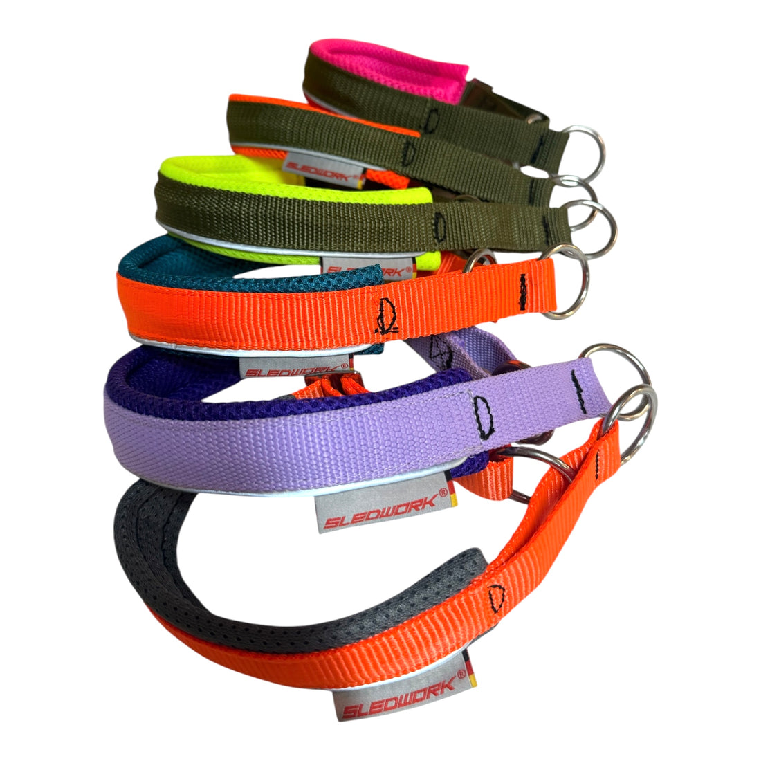Sledwork Active Collar – Zugstopp Halsband in Sonderfarben Lila Flida, Anthrazit Orange & Petrol Orange