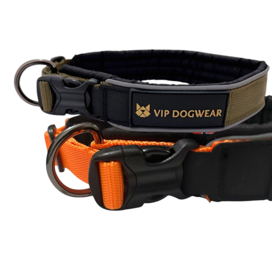 VIP Dogwear Klickverschluss Halsband in Orange und Olive