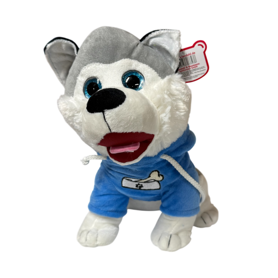 Großer Plüsch Husky mit Blauer Jacke