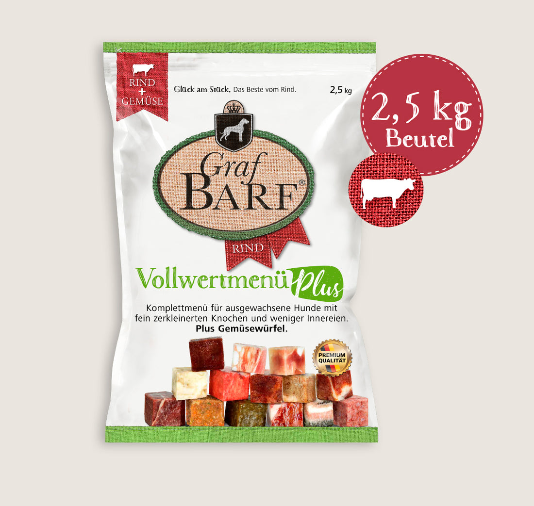 Graf Barf Vollwertmenü Plus Rind 2,5 Kg – Komplettmenü mit Obst & Gemüse Würfeln
